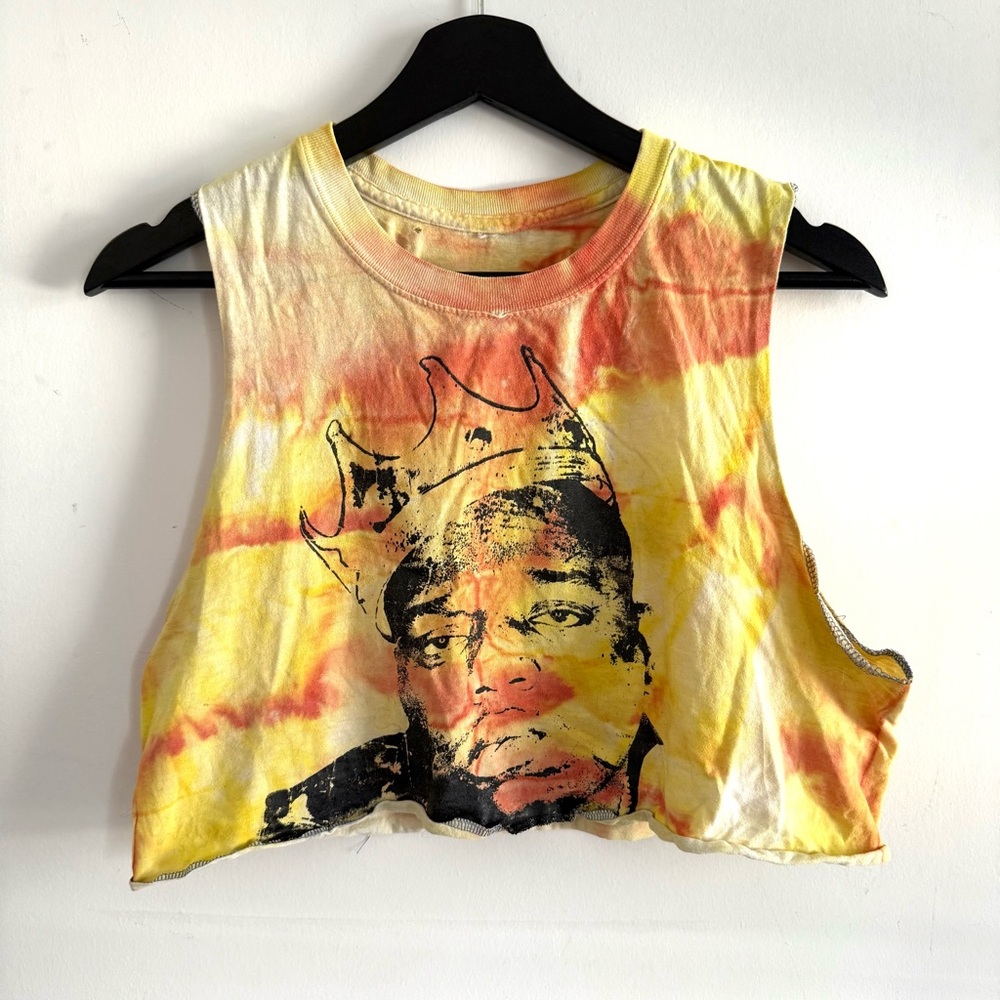 Yellow Tie-Dye Biggie Smalls Graphic Crop Top